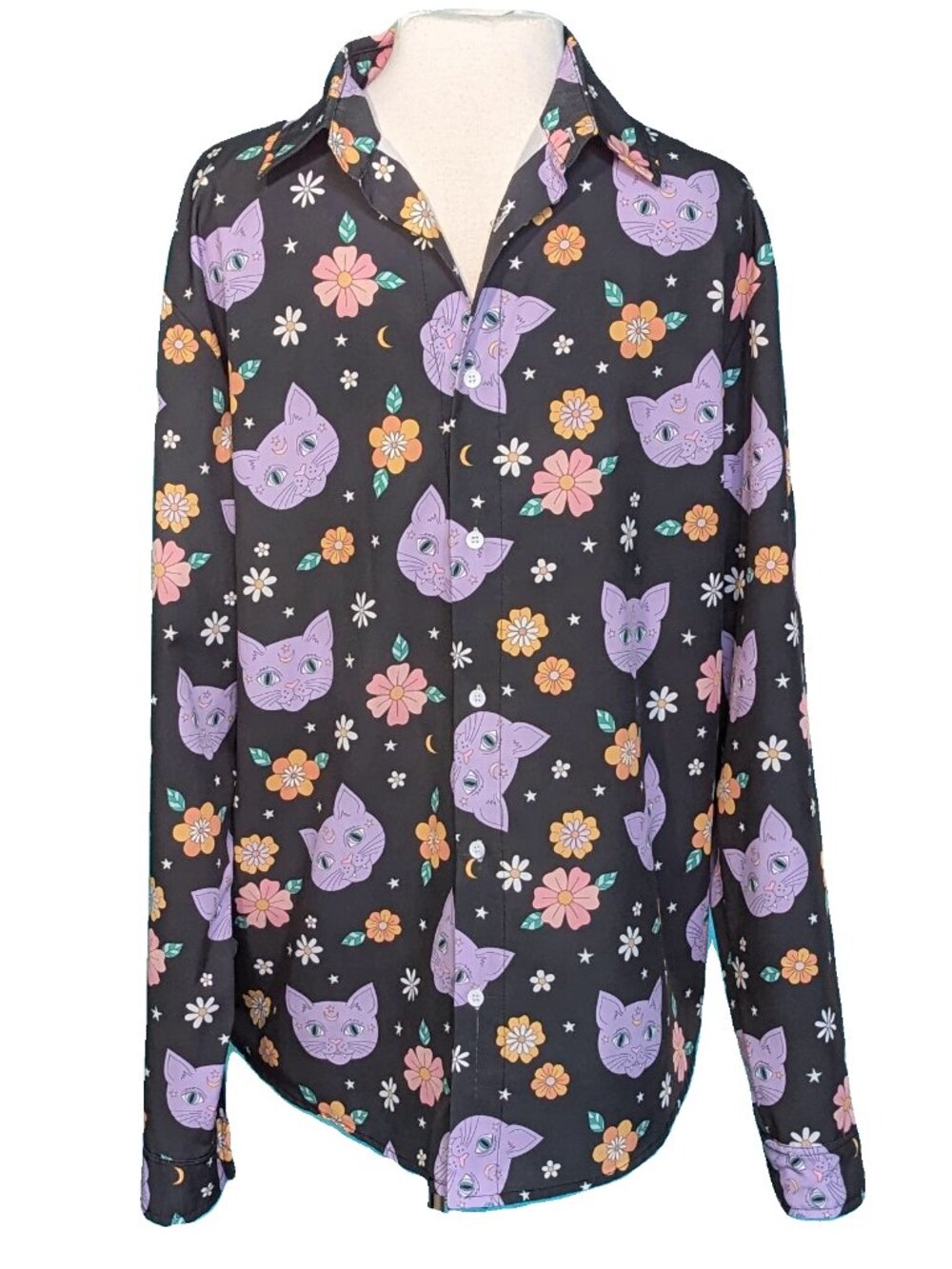 Whimsical Celestial Lavender Cat Shirt Men's Size L